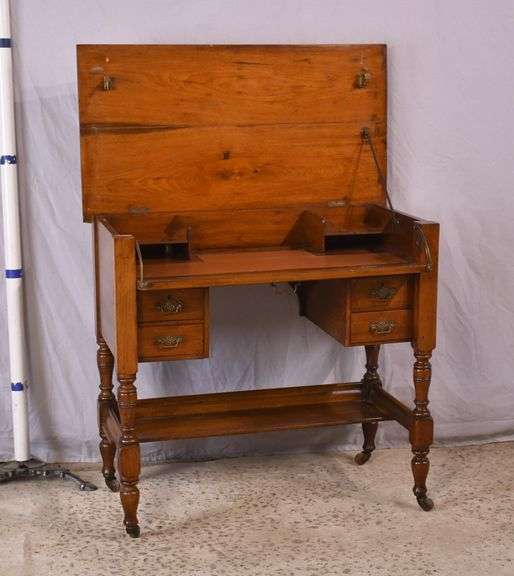Early walnut 2-tier lift-top writing table; 55-11205