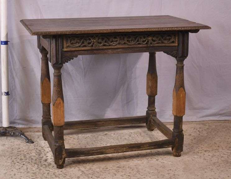 Early oak single drawer occasional table; 336-3908