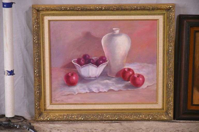 2 framed still life paintings on canvas by Peggy Hicks; 155-827