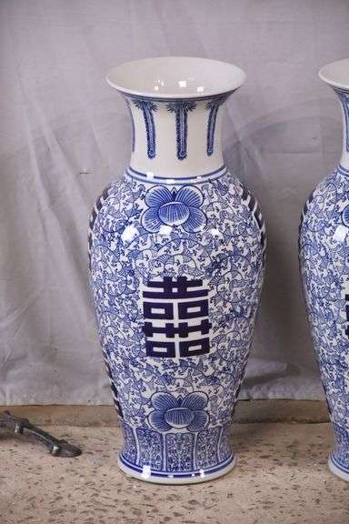 Pair of large blue and white Oriental style vases; 1149-316