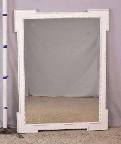 Large beveled mirror with white frame; 68-5279B