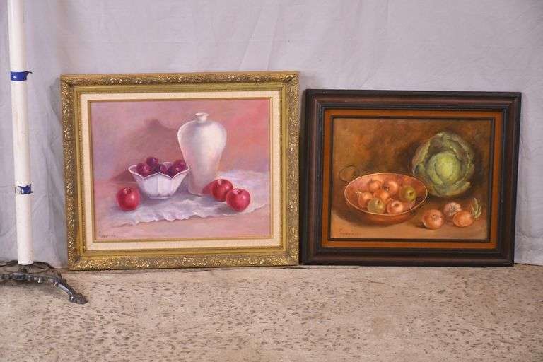 2 framed still life paintings on canvas by Peggy Hicks; 155-827