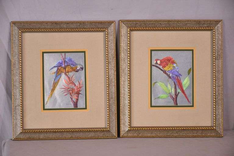 Pair of framed iridescent macaw prints by Richard J. Smith; 338-114