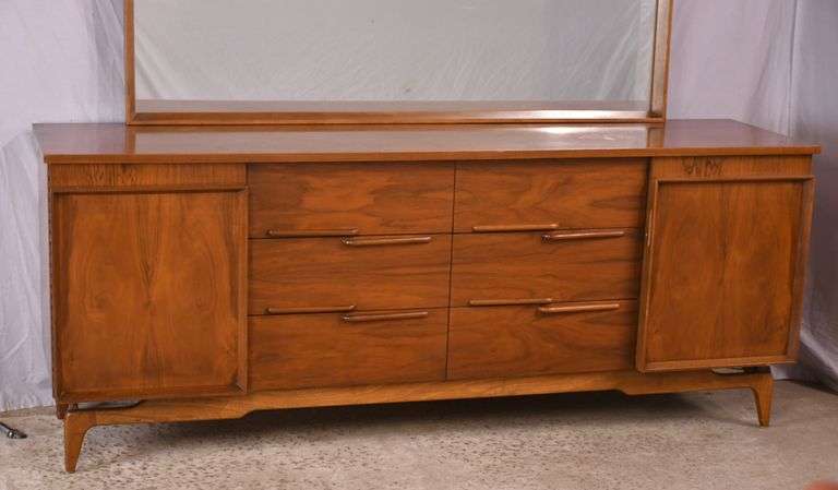 J. Lichtenberg & Son mid-century style walnut dresser with fitted interior and mirror; 55-11231