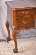 Cherry Chippendale style kneehole desk with leather top; 1130-109