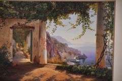 Large framed Mediterranean scene print; 16748-014