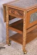 Carved Oriental style 3-tier drop-leaf serving cart; 68-5297