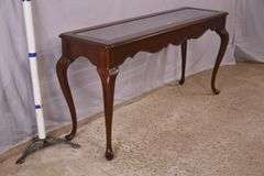 Cherry Queen Anne style console table with beveled glass top; 68-5290A