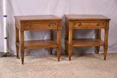 Pair of Drexel "Triune" 2-tier single drawer side tables; 192-2800