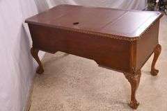 Cherry Chippendale style kneehole desk with leather top; 1130-109