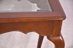 Cherry Queen Anne style console table with beveled glass top; 68-5290A