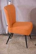 Pair of mid-century style chairs with orange fabric and black metal legs; 1116-480