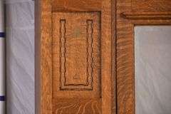 Inlaid oak 3 part armoire with beveled mirror door; 55-11191