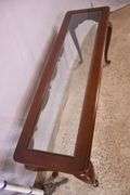 Cherry Queen Anne style console table with beveled glass top; 68-5290A