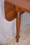 Early pine drop-leaf harvest table with turned legs; 155-816