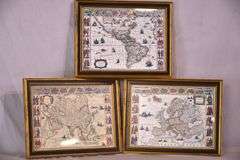 Set of 3 small framed Old World maps by Guilielmo Baluem; 192-2821