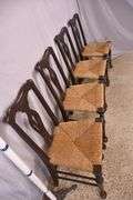 Set of 4 early oak rush seat dining chairs; 8009-004