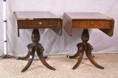 Pair of rosewood single drawer drop-leaf side tables; 68-5191