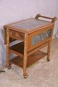 Carved Oriental style 3-tier drop-leaf serving cart; 68-5297