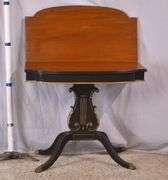 Mahogany flip-top game table with black and gold lyre pedestal base; 495-313