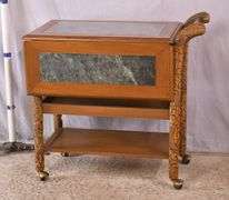 Carved Oriental style 3-tier drop-leaf serving cart; 68-5297
