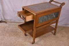 Carved Oriental style 3-tier drop-leaf serving cart; 68-5297