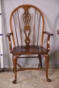 Set of 4 Pennsylvania House cherry Windsor style open arm chairs with stretcher bases; 155-825