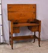 Early walnut 2-tier lift-top writing table; 55-11205