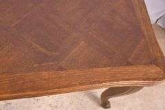 Oak French style draw-leaf dining table with parquet top; 495-328