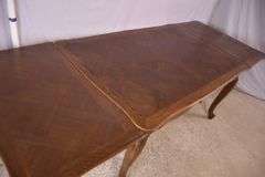 Oak French style draw-leaf dining table with parquet top; 495-328