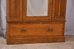 Inlaid oak 3 part armoire with beveled mirror door; 55-11191