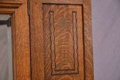 Inlaid oak 3 part armoire with beveled mirror door; 55-11191