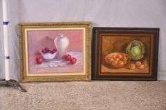 2 framed still life paintings on canvas by Peggy Hicks; 155-827