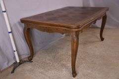 Oak French style draw-leaf dining table with parquet top; 495-328