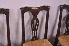 Set of 4 early oak rush seat dining chairs; 8009-004