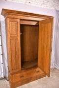 Inlaid oak 3 part armoire with beveled mirror door; 55-11191