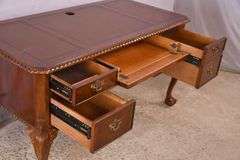 Cherry Chippendale style kneehole desk with leather top; 1130-109