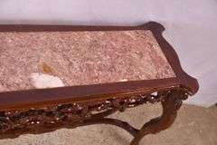 Carved mahogany console table with pink marble top; 495-318