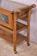 Carved Oriental style 3-tier drop-leaf serving cart; 68-5297
