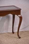 Cherry Queen Anne style console table with beveled glass top; 68-5290A