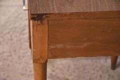 Walnut mid-century style kneehole desk with Formica top; 55-11224