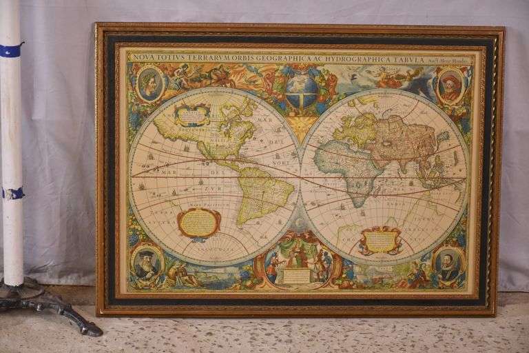 Large framed Old World map; 192-2838 - R.H. Lee & Co. Auctioneers