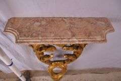 Large carved gold wall shelf with marble shelf; 55-11606
