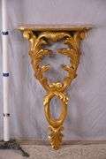 Large carved gold wall shelf with marble shelf; 55-11606