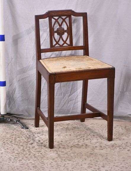 Inlaid mahogany vanity chair with stretcher base; 55-12387