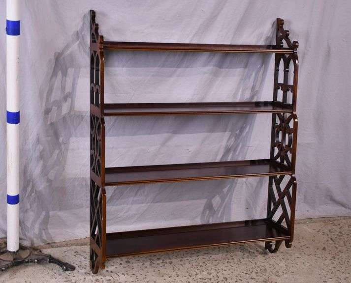 Mahogany four-tier wall mounted shelf; 9463-001