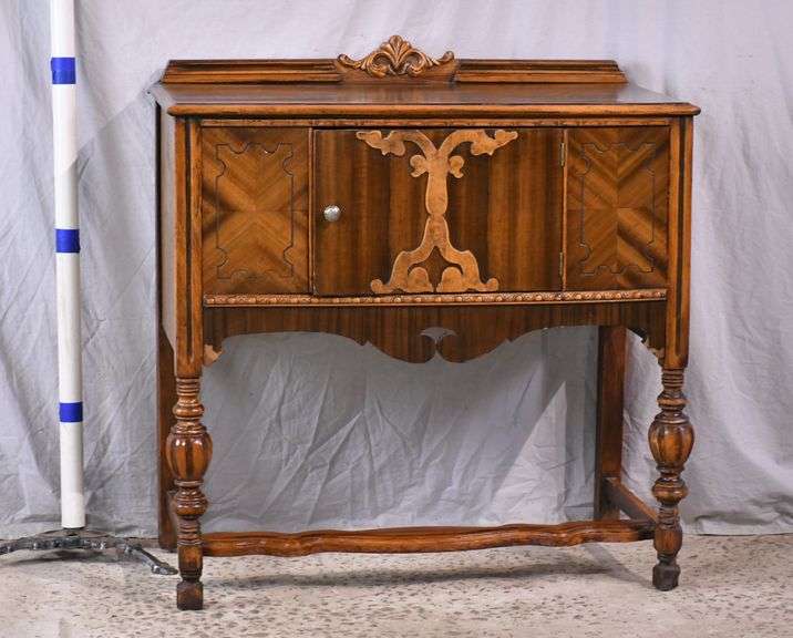 Walnut single door server with backsplash; 55-12428