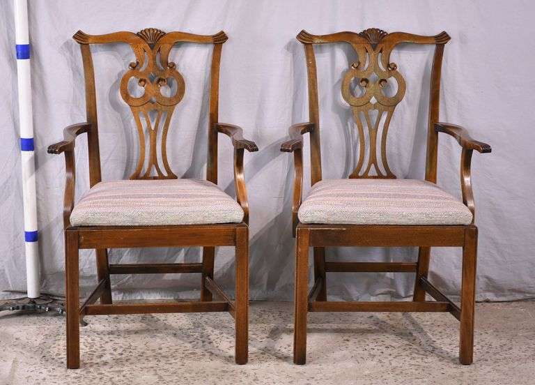 Pair of carved mahogany Chippendale style open armchairs; 55-12414
