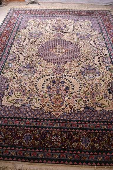 9.1'x12.1' hand knotted rug with cream-colored field; 1152-193 - R.H ...