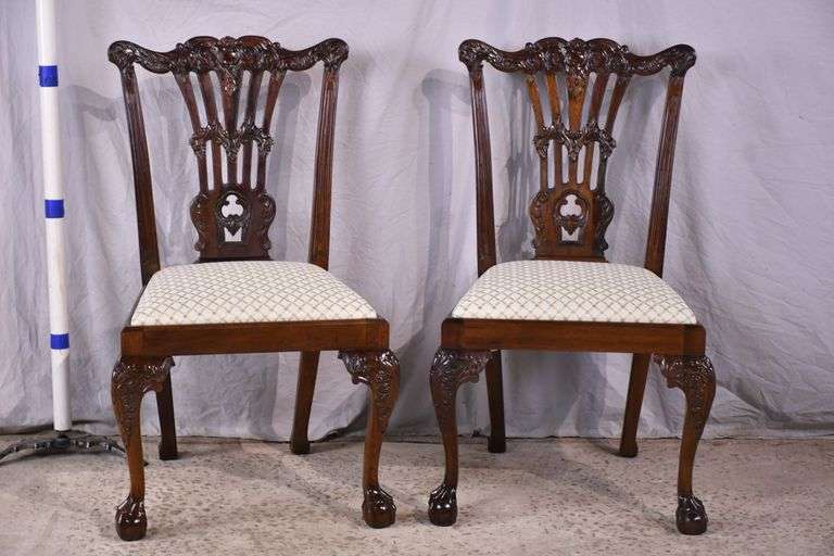 Pair of carved mahogany Chippendale style accent chairs; 68-7796